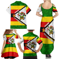 Zimbabwe Christmas Family Matching Summer Maxi Dress and Hawaiian Shirt with Festive Santa Palm Tree and Red Yellow Green Flag - Wonder Print Shop
