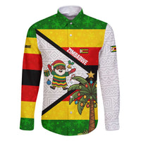 Zimbabwe Christmas Family Matching Summer Maxi Dress and Hawaiian Shirt with Festive Santa Palm Tree and Red Yellow Green Flag - Wonder Print Shop