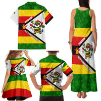 Zimbabwe Christmas Family Matching Tank Maxi Dress and Hawaiian Shirt with Festive Santa Palm Tree and Red Yellow Green Flag - Wonder Print Shop