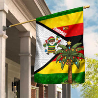Zimbabwe Christmas Garden Flag with Festive Santa Palm Tree and Red Yellow Green Flag - Wonder Print Shop