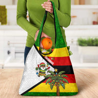 Zimbabwe Christmas Grocery Bag with Festive Santa Palm Tree and Red Yellow Green Flag - Wonder Print Shop