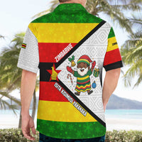 Zimbabwe Christmas Hawaiian Shirt with Festive Santa Palm Tree and Red Yellow Green Flag - Wonder Print Shop