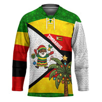 Zimbabwe Christmas Hockey Jersey with Festive Santa Palm Tree and Red Yellow Green Flag - Wonder Print Shop