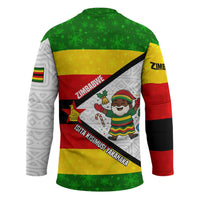 Zimbabwe Christmas Hockey Jersey with Festive Santa Palm Tree and Red Yellow Green Flag - Wonder Print Shop