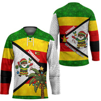 Zimbabwe Christmas Hockey Jersey with Festive Santa Palm Tree and Red Yellow Green Flag - Wonder Print Shop