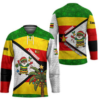 Zimbabwe Christmas Hockey Jersey with Festive Santa Palm Tree and Red Yellow Green Flag - Wonder Print Shop