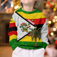 Zimbabwe Christmas Kid Ugly Christmas Sweater with Festive Santa Palm Tree and Red Yellow Green Flag - Wonder Print Shop