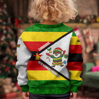 Zimbabwe Christmas Kid Ugly Christmas Sweater with Festive Santa Palm Tree and Red Yellow Green Flag - Wonder Print Shop