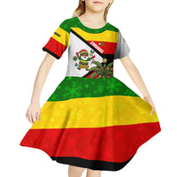 Zimbabwe Christmas Kid Short Sleeve Dress with Festive Santa Palm Tree and Red Yellow Green Flag - Wonder Print Shop