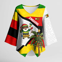 Zimbabwe Christmas Kimono Sleeve Blouse with Festive Santa Palm Tree and Red Yellow Green Flag - Wonder Print Shop