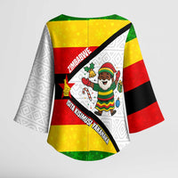 Zimbabwe Christmas Kimono Sleeve Blouse with Festive Santa Palm Tree and Red Yellow Green Flag - Wonder Print Shop