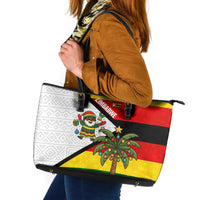 Zimbabwe Christmas Leather Tote Bag with Festive Santa Palm Tree and Red Yellow Green Flag - Wonder Print Shop