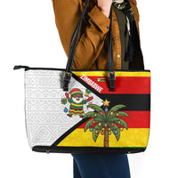 Zimbabwe Christmas Leather Tote Bag with Festive Santa Palm Tree and Red Yellow Green Flag - Wonder Print Shop