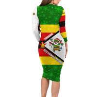 Zimbabwe Christmas Long Sleeve Bodycon Dress with Festive Santa Palm Tree and Red Yellow Green Flag - Wonder Print Shop