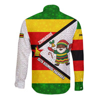 Zimbabwe Christmas Long Sleeve Button Shirt with Festive Santa Palm Tree and Red Yellow Green Flag - Wonder Print Shop