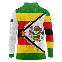 Zimbabwe Christmas Long Sleeve Polo Shirt with Festive Santa Palm Tree and Red Yellow Green Flag - Wonder Print Shop