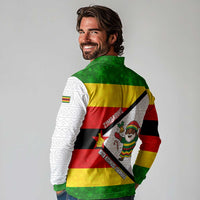 Zimbabwe Christmas Long Sleeve Polo Shirt with Festive Santa Palm Tree and Red Yellow Green Flag - Wonder Print Shop