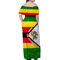 Zimbabwe Christmas Off Shoulder Maxi Dress with Festive Santa Palm Tree and Red Yellow Green Flag - Wonder Print Shop