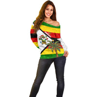 Zimbabwe Christmas Off Shoulder Sweater with Festive Santa Palm Tree and Red Yellow Green Flag - Wonder Print Shop