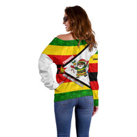 Zimbabwe Christmas Off Shoulder Sweater with Festive Santa Palm Tree and Red Yellow Green Flag - Wonder Print Shop