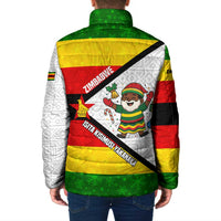 Zimbabwe Christmas Padded Jacket with Festive Santa Palm Tree and Red Yellow Green Flag - Wonder Print Shop