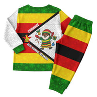 Zimbabwe Christmas Pajama Set with Festive Santa Palm Tree and Red Yellow Green Flag - Wonder Print Shop