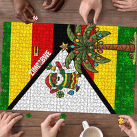 Zimbabwe Christmas Puzzle with Festive Santa Palm Tree and Red Yellow Green Flag - Wonder Print Shop