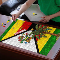 Zimbabwe Christmas Puzzle with Festive Santa Palm Tree and Red Yellow Green Flag - Wonder Print Shop