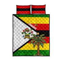 Zimbabwe Christmas Quilt Bed Set with Festive Santa Palm Tree and Red Yellow Green Flag - Wonder Print Shop