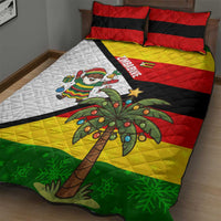 Zimbabwe Christmas Quilt Bed Set with Festive Santa Palm Tree and Red Yellow Green Flag - Wonder Print Shop