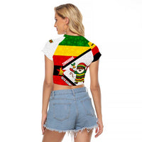 Zimbabwe Christmas Raglan Cropped T Shirt with Festive Santa Palm Tree and Red Yellow Green Flag - Wonder Print Shop