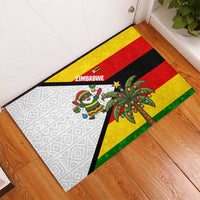 Zimbabwe Christmas Rubber Doormat with Festive Santa Palm Tree and Red Yellow Green Flag - Wonder Print Shop