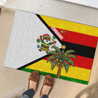 Zimbabwe Christmas Rubber Doormat with Festive Santa Palm Tree and Red Yellow Green Flag - Wonder Print Shop