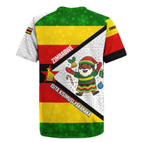 Zimbabwe Christmas Rugby Jersey with Festive Santa Palm Tree and Red Yellow Green Flag - Wonder Print Shop