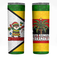 Zimbabwe Christmas Skinny Tumbler with Festive Santa Palm Tree and Red Yellow Green Flag - Wonder Print Shop