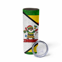 Zimbabwe Christmas Skinny Tumbler with Festive Santa Palm Tree and Red Yellow Green Flag - Wonder Print Shop