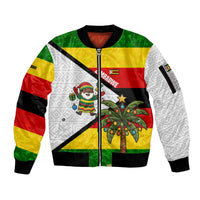 Zimbabwe Christmas Sleeve Zip Bomber Jacket with Festive Santa Palm Tree and Red Yellow Green Flag - Wonder Print Shop