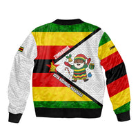 Zimbabwe Christmas Sleeve Zip Bomber Jacket with Festive Santa Palm Tree and Red Yellow Green Flag - Wonder Print Shop