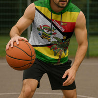 Zimbabwe Christmas Sleeveless Hoodie with Festive Santa Palm Tree and Red Yellow Green Flag - Wonder Print Shop
