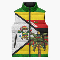 Zimbabwe Christmas Sleeveless Puffer Jacket with Festive Santa Palm Tree and Red Yellow Green Flag - Wonder Print Shop