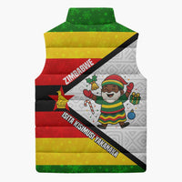 Zimbabwe Christmas Sleeveless Puffer Jacket with Festive Santa Palm Tree and Red Yellow Green Flag - Wonder Print Shop