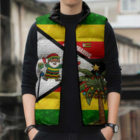 Zimbabwe Christmas Sleeveless Puffer Jacket with Festive Santa Palm Tree and Red Yellow Green Flag - Wonder Print Shop