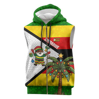 Zimbabwe Christmas Sleeveless Zip Hoodie with Festive Santa Palm Tree and Red Yellow Green Flag - Wonder Print Shop