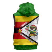 Zimbabwe Christmas Sleeveless Zip Hoodie with Festive Santa Palm Tree and Red Yellow Green Flag - Wonder Print Shop