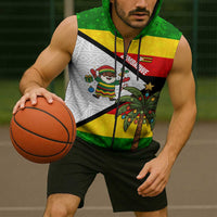 Zimbabwe Christmas Sleeveless Zip Hoodie with Festive Santa Palm Tree and Red Yellow Green Flag - Wonder Print Shop