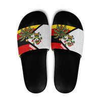 Zimbabwe Christmas Slide Sandals with Festive Santa Palm Tree and Red Yellow Green Flag - Wonder Print Shop