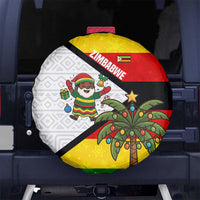 Zimbabwe Christmas Spare Tire Cover with Festive Santa Palm Tree and Red Yellow Green Flag - Wonder Print Shop