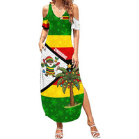 Zimbabwe Christmas Summer Maxi Dress with Festive Santa Palm Tree and Red Yellow Green Flag - Wonder Print Shop