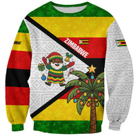 Zimbabwe Christmas Sweatshirt with Festive Santa Palm Tree and Red Yellow Green Flag - Wonder Print Shop