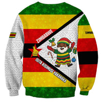 Zimbabwe Christmas Sweatshirt with Festive Santa Palm Tree and Red Yellow Green Flag - Wonder Print Shop
